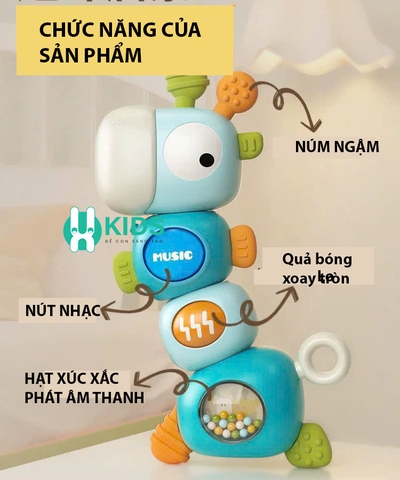 Đồ chơi ngậm gặm nướu mọc răng, xúc xắc, lục lạc hươu cao cổ có đèn nhạc vui nhộn cho bé sơ sinh từ 3 tháng dễ ngủ