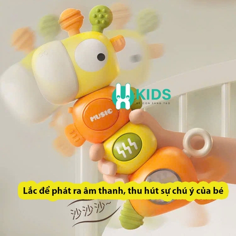 Đồ chơi ngậm gặm nướu mọc răng, xúc xắc, lục lạc hươu cao cổ có đèn nhạc vui nhộn cho bé sơ sinh từ 3 tháng dễ ngủ