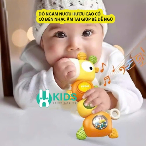 Đồ chơi ngậm gặm nướu mọc răng, xúc xắc, lục lạc hươu cao cổ có đèn nhạc vui nhộn cho bé sơ sinh từ 3 tháng dễ ngủ
