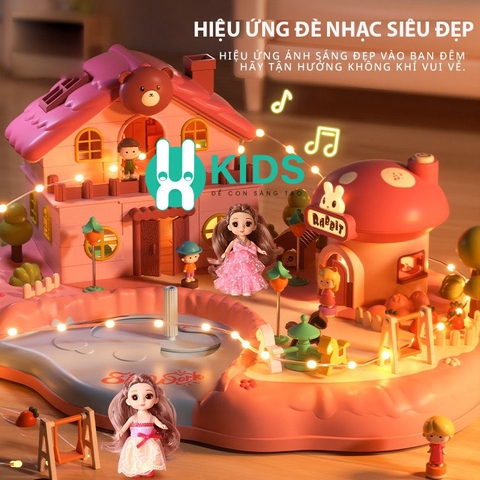 Đồ chơi ngôi nhà búp bê có điều khiển từ tính di chuyển nhân vật, biệt thự công chúa có đèn nhạc dễ thương cho bé gái