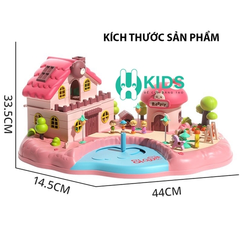 Đồ chơi ngôi nhà búp bê có điều khiển từ tính di chuyển nhân vật, biệt thự công chúa có đèn nhạc dễ thương cho bé gái