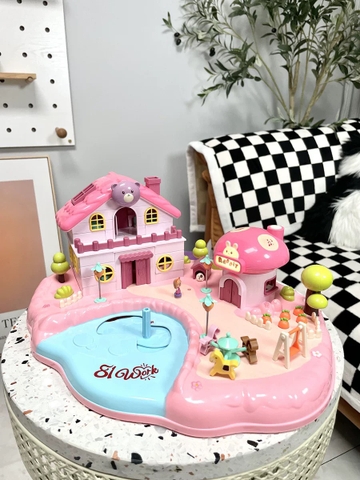 Đồ chơi ngôi nhà búp bê có điều khiển từ tính di chuyển nhân vật, biệt thự công chúa có đèn nhạc dễ thương cho bé gái