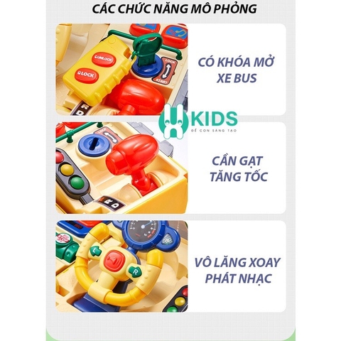 Đồ chơi ô tô buýt xe bus biến hình đa chức năng trò chơi giáo dục sớm có vô lăng xoay đèn nhạc cho trẻ em từ 1 tuổi