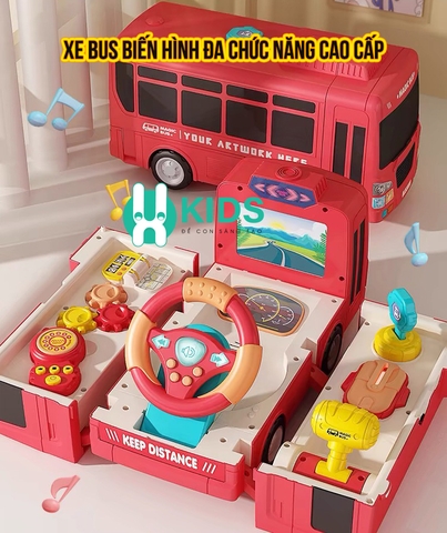 Đồ chơi ô tô buýt xe bus biến hình đa chức năng trò chơi giáo dục sớm có vô lăng xoay đèn nhạc cho trẻ em từ 1 tuổi