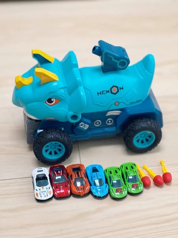 Đồ chơi ô tô khủng long cỡ lớn 3in1 có nút phóng phi tên biến hình đường đua dài 90cm kèm nhiều ô tô vui nhộn cho bé