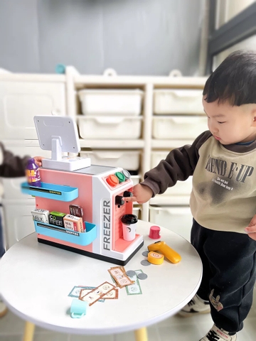 Đồ chơi siêu thị quầy tính tiền kèm máy bán cà phê như thật, máy quẹt thẻ có đèn nhạc cho bé nhập vai bán hàng