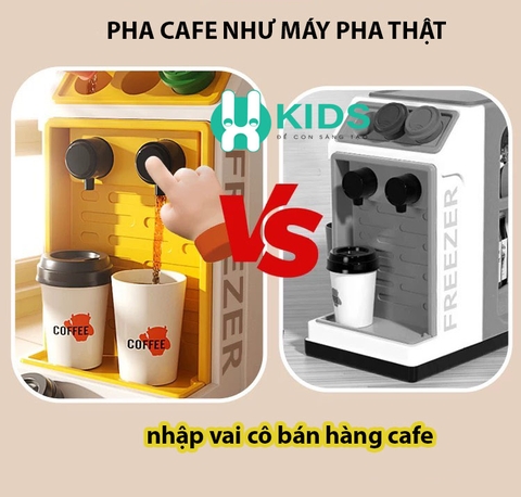 Đồ chơi siêu thị quầy tính tiền kèm máy bán cà phê như thật, máy quẹt thẻ có đèn nhạc cho bé nhập vai bán hàng