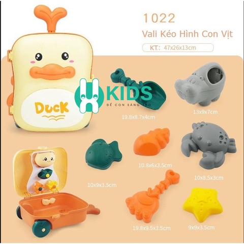 Đồ chơi vali xúc cát hình vịt, khủng long, cá voi cỡ lớn cho bé trai bé gái đi biển nghịch nước nhà tắm nhiều phụ kiện