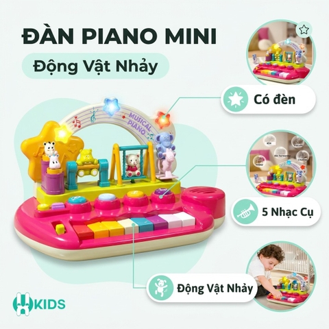Đồ chơi âm nhạc đàn piano mini đa năng với 5 hiệu ứng nhạc cụ có đèn, mô hình động vật nhảy múa giáo dục sớm cho bé