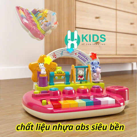 Đồ chơi âm nhạc đàn piano mini đa năng với 5 hiệu ứng nhạc cụ có đèn, mô hình động vật nhảy múa giáo dục sớm cho bé