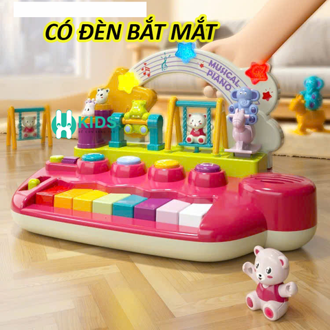 Đồ chơi âm nhạc đàn piano mini đa năng với 5 hiệu ứng nhạc cụ có đèn, mô hình động vật nhảy múa giáo dục sớm cho bé