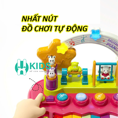 Đồ chơi âm nhạc đàn piano mini đa năng với 5 hiệu ứng nhạc cụ có đèn, mô hình động vật nhảy múa giáo dục sớm cho bé