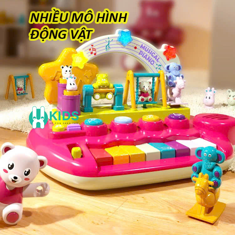 Đồ chơi âm nhạc đàn piano mini đa năng với 5 hiệu ứng nhạc cụ có đèn, mô hình động vật nhảy múa giáo dục sớm cho bé