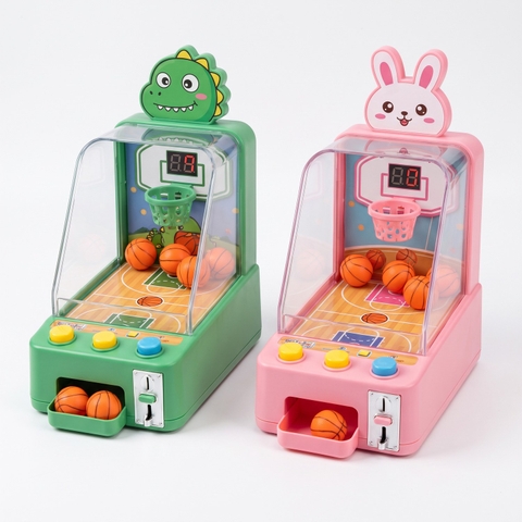 Đồ chơi bắn bóng rổ mini tính điểm loại mới mô hình khủng long thỏ cute kèm xu có đèn nhạc cải thiện tay mắt cho bé
