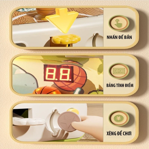 Đồ chơi bắn bóng rổ mini tính điểm loại mới mô hình khủng long thỏ cute kèm xu có đèn nhạc cải thiện tay mắt cho bé