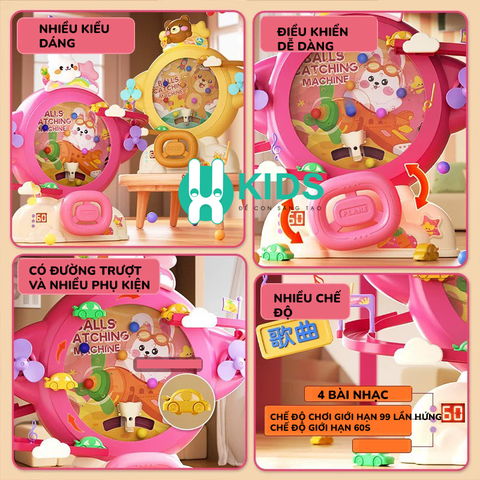 Đồ chơi bắt bóng hứng bi tính điểm phiên bản vòng quay mới có nhiều chế độ chơi, đường trượt ô tô có đèn nhạc cho bé