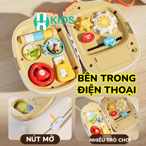 Đồ chơi điện thoại giáo dục sớm đa chức năng nhiều loại âm thanh có bảng bận rộn hình chú voi phát triển trí tuệ cho bé