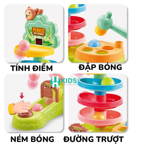 Đồ chơi giáo dục sớm đa năng 3in1 có đập chuột cùng đường trượt kết hợp bắn bóng tính điểm cho bé từ 6 tháng - 3 tuổi