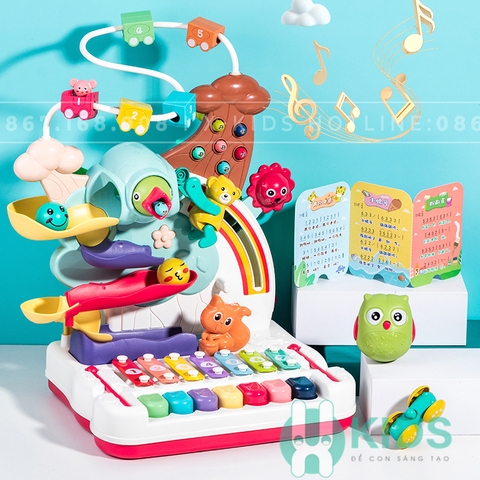 Đồ chơi giáo dục sớm đa chức năng có phím piano, đàn gõ, đường ray ô tô