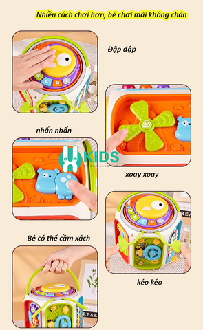 Đồ chơi hộp bận rộn 9 mặt đa năng 26 cách chơi có đàn nhạc, câu cá, điện thoại, vô lăng, đập chuột giáo dục sớm cho bé