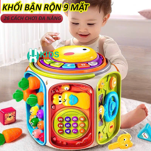 Đồ chơi hộp bận rộn 9 mặt đa năng 26 cách chơi có đàn nhạc, câu cá, điện thoại, vô lăng, đập chuột giáo dục sớm cho bé