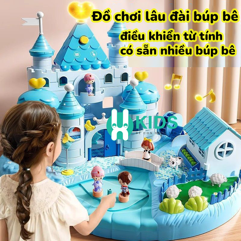 Đồ chơi lâu đài công chúa tuyết elsa có điều khiển từ tính di chuyển búp bê thông minh có đèn nhạc dễ thương cho bé gái