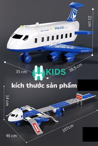 Đồ chơi máy bay cảnh sát cứu hỏa cỡ lớn loại mới biến hình đường đua dài 1m1 kèm 6 ô tô có đèn có nhạc cho bé
