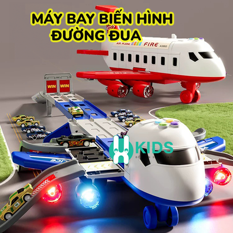 Đồ chơi máy bay cảnh sát cứu hỏa cỡ lớn loại mới biến hình đường đua dài 1m1 kèm 6 ô tô có đèn có nhạc cho bé