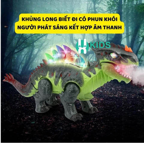 Đồ chơi mô hình khủng long cỡ lớn biết đi người phát sáng có nhạc và phun lửa cực kì thú vị cho bé