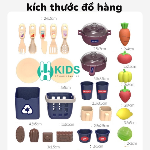 Đồ chơi nhà bếp loại mới Châu Âu cỡ lớn cao 42cm đầy đủ hiệu ứng khói vòi nước kèm nhiều phụ kiện nấu ăn hoa quả cho bé