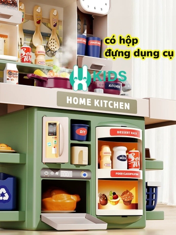 Đồ chơi nhà bếp loại mới Châu Âu cỡ lớn cao 42cm đầy đủ hiệu ứng khói vòi nước kèm nhiều phụ kiện nấu ăn hoa quả cho bé