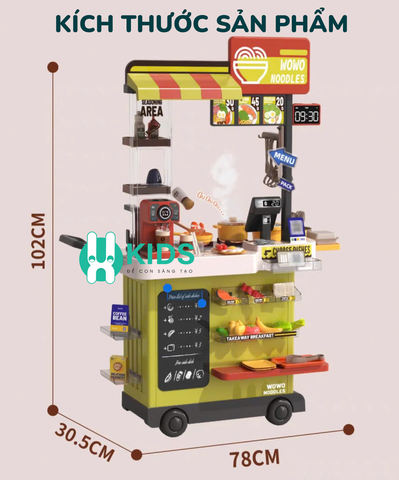 Đồ chơi nhà hàng đồ nướng gà rán quầy ăn nhanh X KID cao 102cm kèm hiệu ứng đổi màu đồ ăn, vòi nước khói, máy tính tiền