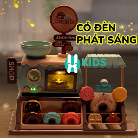 Đồ chơi quầy bán hàng tiệm làm bánh donut 34 chi tiết có đèn nhạc vui nhộn kèm xe đẩy chở hàng cho bé