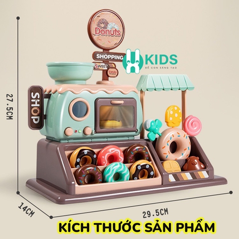 Đồ chơi quầy bán hàng tiệm làm bánh donut 34 chi tiết có đèn nhạc vui nhộn kèm xe đẩy chở hàng cho bé