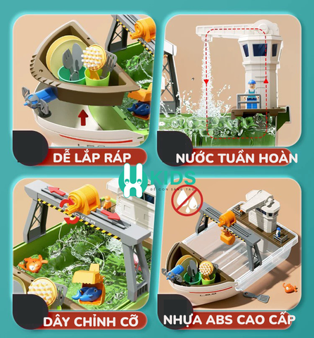 Đồ chơi thuyền chở hàng tàu thủy cỡ lớn giáo dục đa chức năng có trò chơi câu cá, vòi phun nước, dụng cụ nấu ăn cho bé