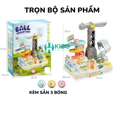 Đồ chơi vận động STEM điều khiển đường đua ô tô phiêu lưu bằng tay với bóng hình thú kết hợp cần cẩu có đèn nhạc cho bé