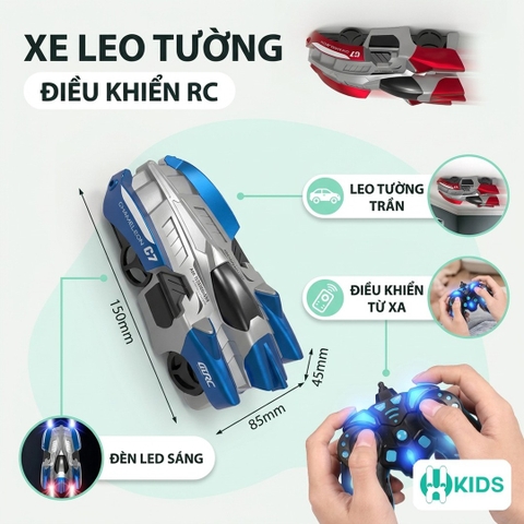 Đồ chơi xe ô tô địa hình leo tường dính trần nhà điều khiển từ xa RC 2.4G kèm pin sạc xoay được 360 độ có đèn cho trẻ em