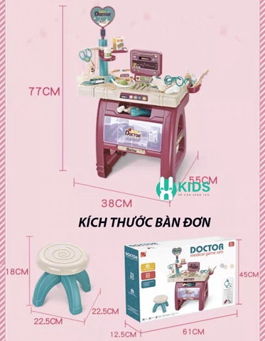 Đồ chơi phòng khám bác sĩ mini nhập vai y tá có đèn nhạc đầy đủ dụng cụ y tế kèm cả ghế ngồi cho bé