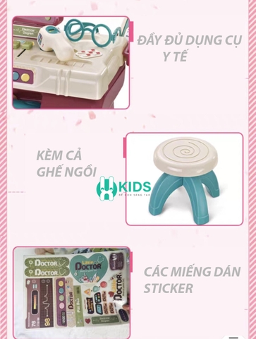Đồ chơi phòng khám bác sĩ mini nhập vai y tá có đèn nhạc đầy đủ dụng cụ y tế kèm cả ghế ngồi cho bé