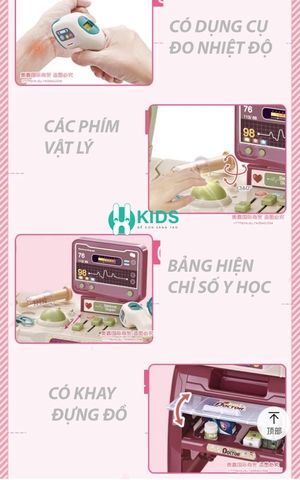Đồ chơi phòng khám bác sĩ mini nhập vai y tá có đèn nhạc đầy đủ dụng cụ y tế kèm cả ghế ngồi cho bé