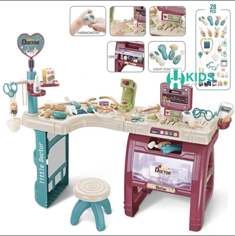 Đồ chơi phòng khám bác sĩ mini nhập vai y tá có đèn nhạc đầy đủ dụng cụ y tế kèm cả ghế ngồi cho bé