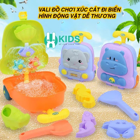Bộ Vali kéo đồ chơi xúc cát cỡ lớn cho bé trai bé gái đi biển nghịch nước nhà tắm hình con vật dễ thương