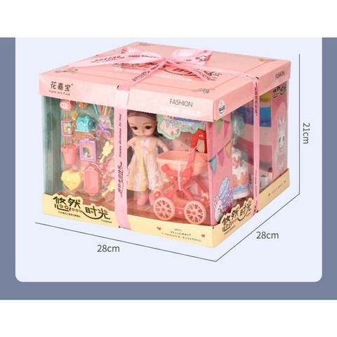 Hộp quà ngọt ngào: Ngôi nhà búp bê mini (có đèn ) đầy đủ đồ chơi các chủ đề cho bé