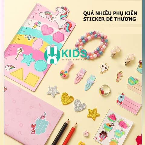 Đồ chơi sách nhật ký ma thuật, hộp quà tặng bí mật vui nhộn kèm nhiều phụ kiện sticker dễ thương cho bé gái