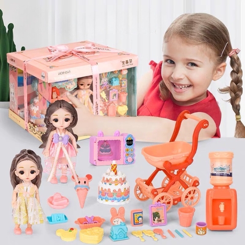 Hộp quà ngọt ngào: Ngôi nhà búp bê mini (có đèn ) đầy đủ đồ chơi các chủ đề cho bé