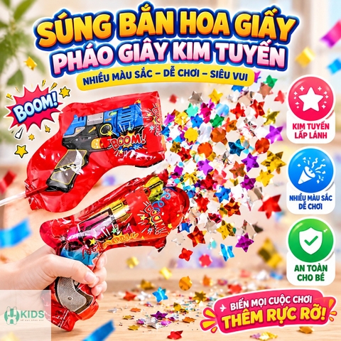 Súng Bắn Hoa Giấy Kim Tuyến Cho Bé – Đồ Chơi Pháo Giấy Nhiều Màu Sắc