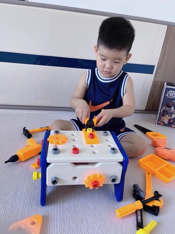 Đồ chơi ốc vít, lắp ráp kĩ sư 2in1 kết hợp ghế ngồi cỡ lớn cho bé có máy khoan điện, dụng cụ sửa chữa cho bé