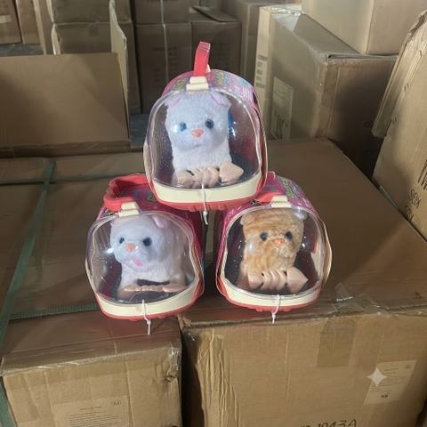 Mèo Bông Điện Tử Biết Đi Phát Âm Thanh Kèm Lồng Và Bộ Chăm Sóc
