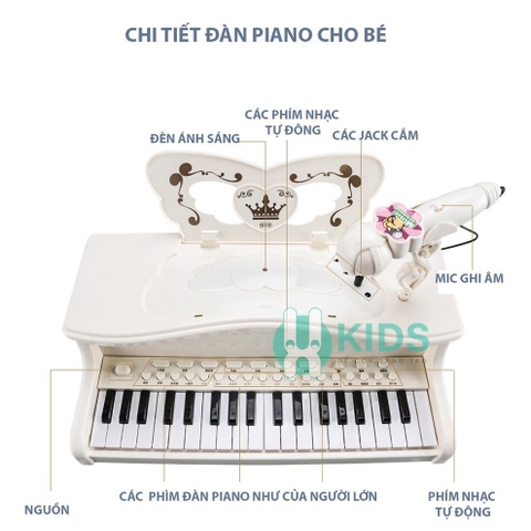 Đàn Piano Mini cho bé kèm mic thu âm, có kết nối điện thoại