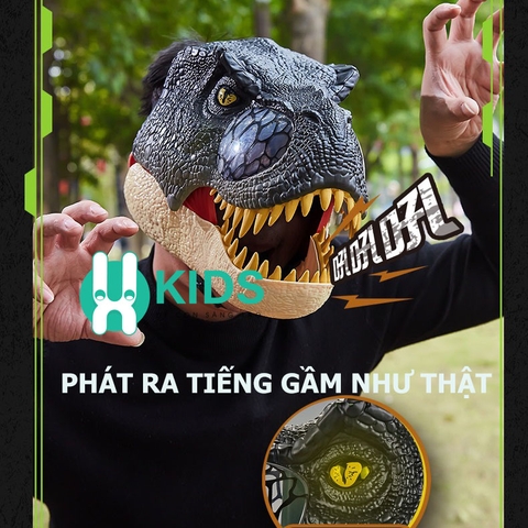 Đồ chơi khủng long hoá trang cỡ lớn, mặt nạ mũ trùm đầu hình khủng long có quai đeo kèm hiệu ứng nhạc đèn cho bé